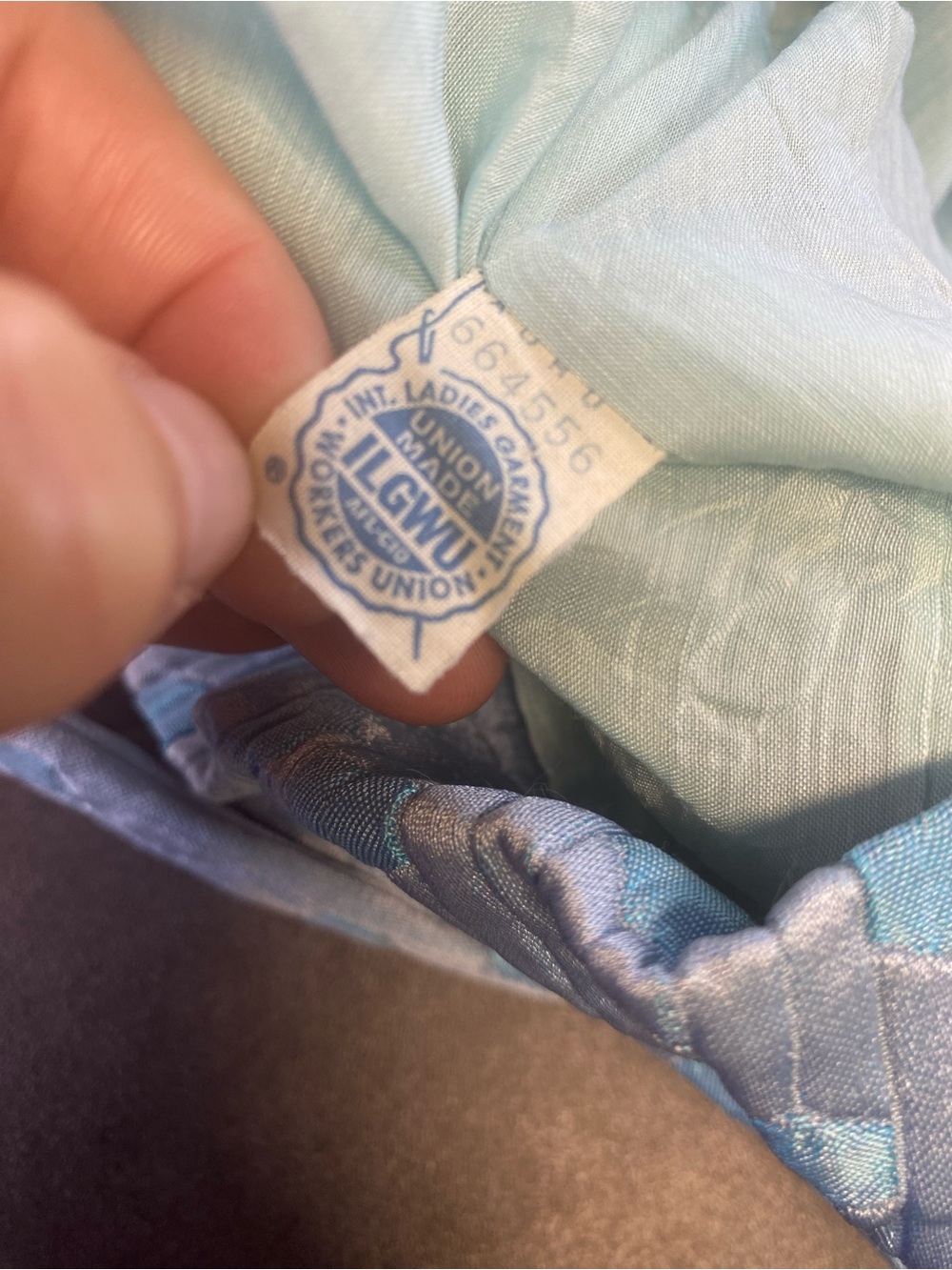 VTG 1960’s ILGWU Union Made Mid Century Light Blue Geometric Midi Dress-Details - Picture 8 of 9